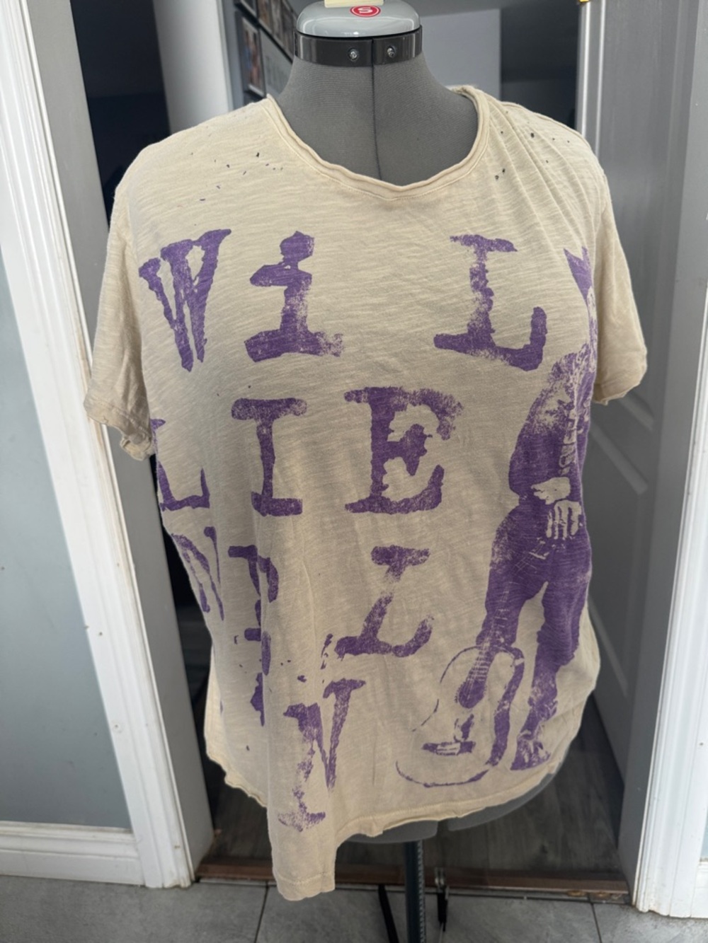 Magnolia Pearl Beige Tee with Purple Script Back Graphic